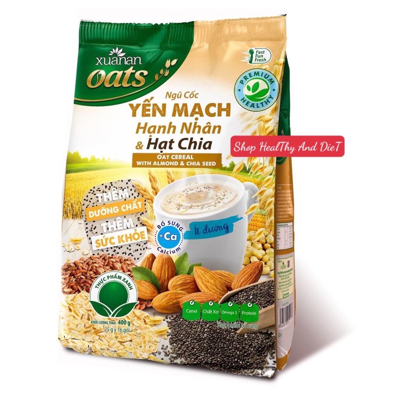 (8 Gói x 25gr) Bột Ngũ Cốc Yến Mạch H.Nhân H.Chia Xuân An Gói 200gr