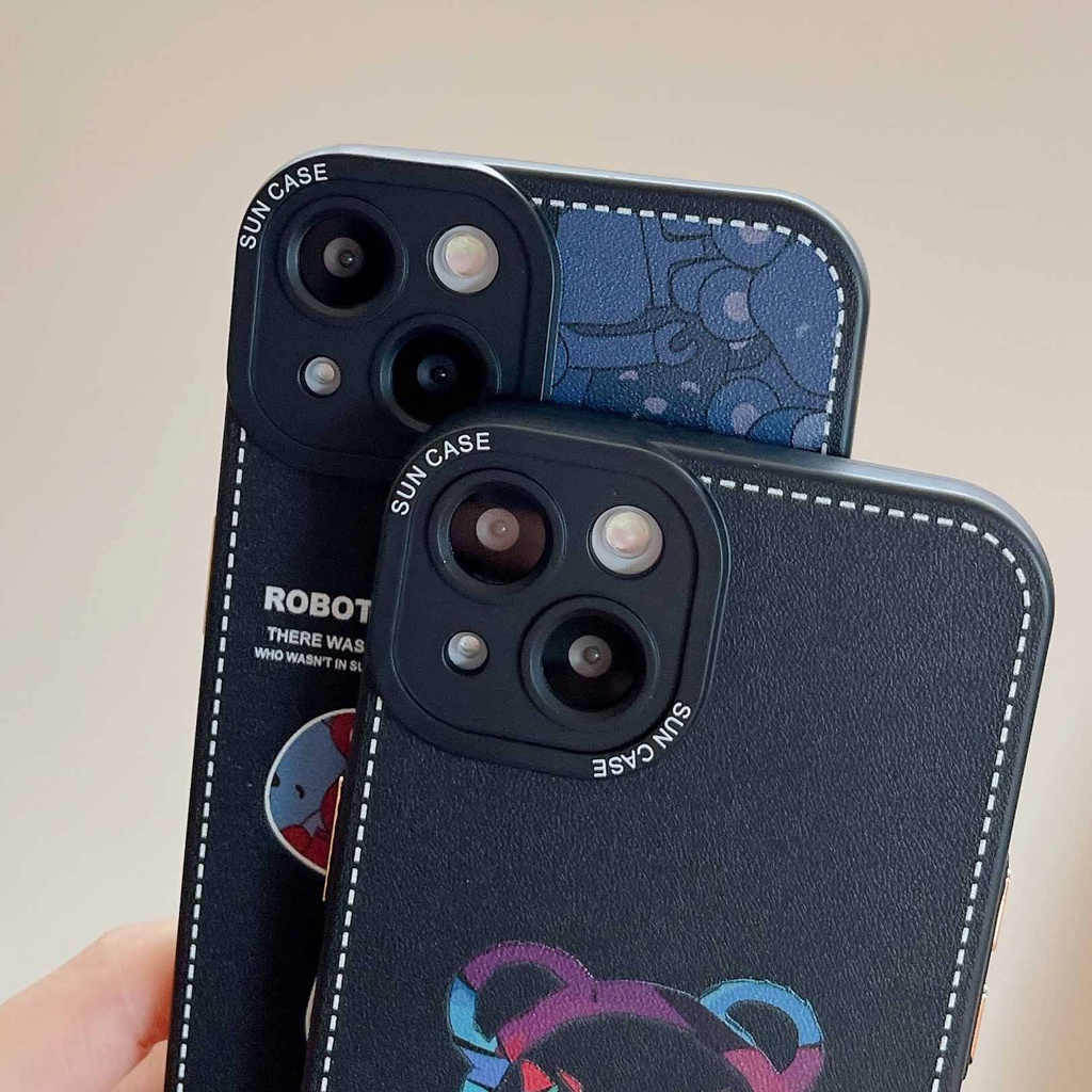 Ốp Điện Thoại Da Họa Tiết Gấu Thời Trang Cho iPhone 14ProMax 13Pro 12 11 XSMax