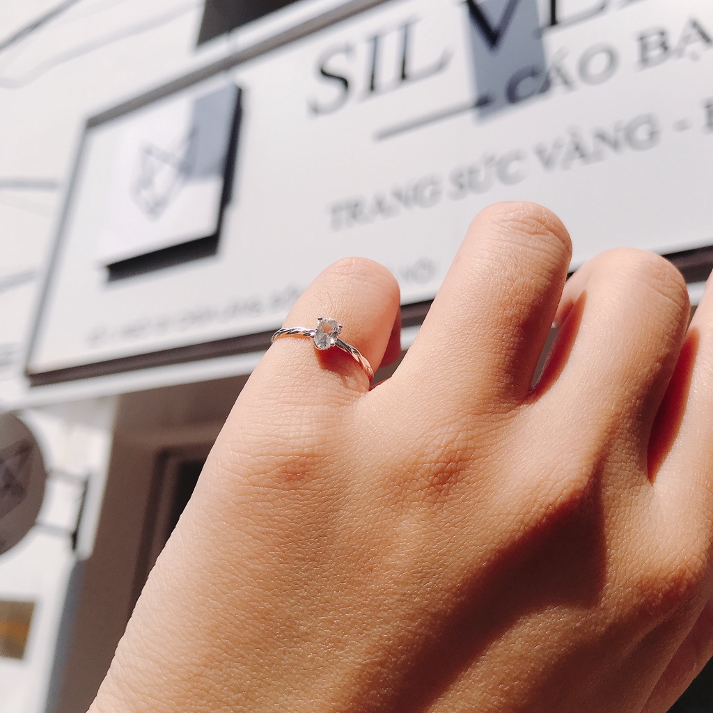 Nhẫn Bạc Ta Cao Cấp CaoBac Silver Hoạ Tiết Kim Cương Nhân Tạo Oval Đính Đá Sáng Lấp Lánh Món Quà Dễ Thương Cho Bạn Gái