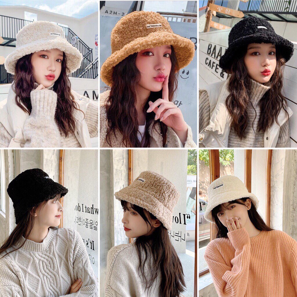 Mũ nón len nữ Hàn Quốc bucket lông cừu ulzzang đẹp mùa đông thời trang đủ màu trắng, nâu, be, đen, vàng, cam, hồng SV 23
