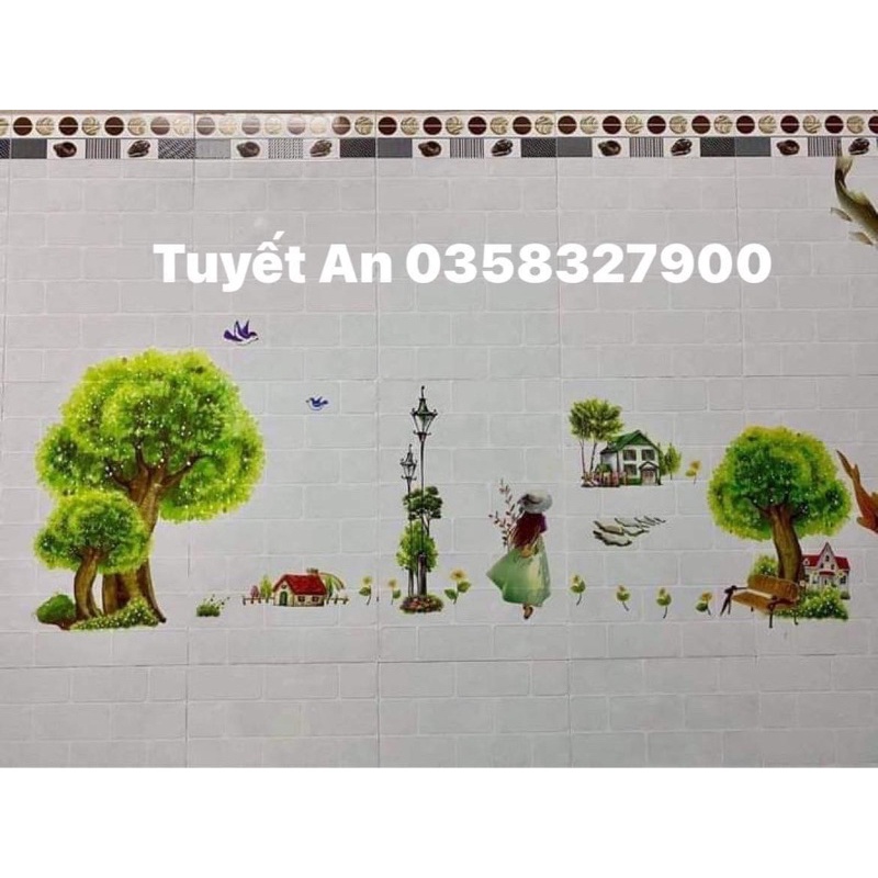 Decal dán tường mẫu cây xanh cô gái