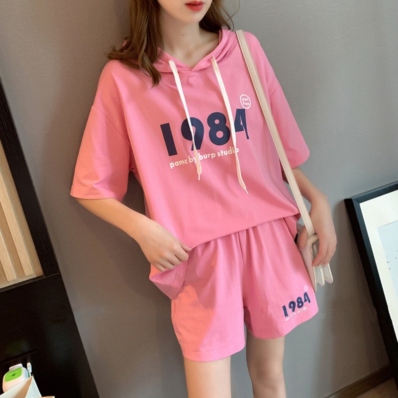 Bộ áo thun tay ngắn + quần ngắn IELGY in họa tiết phong cách Hàn Quốc thời trang cho nữ