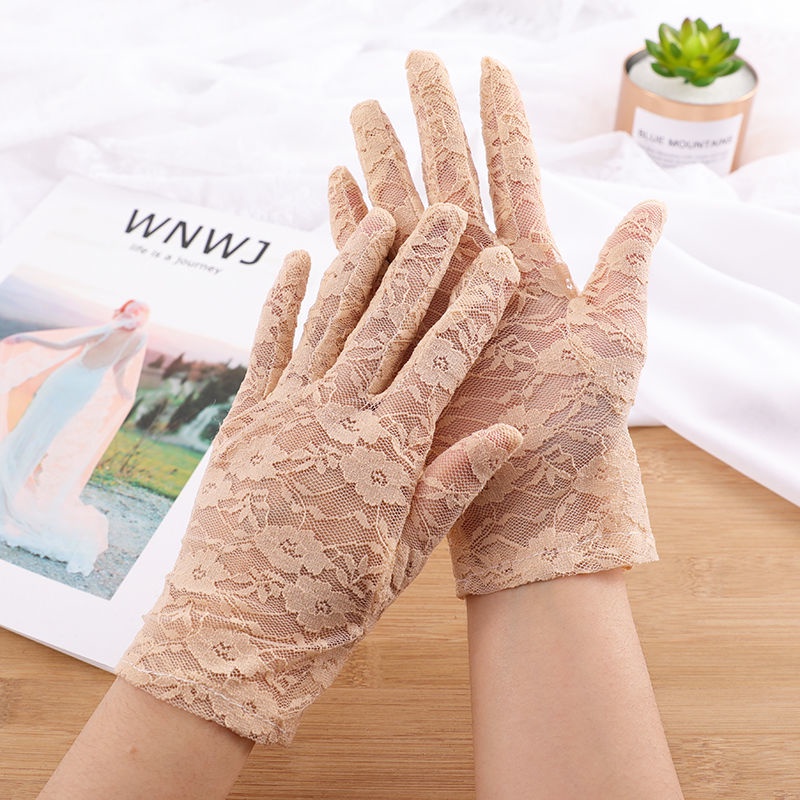 Găng tay chống nắng chống tia UV bằng lụa mát phối ren dùng khi lái xe/đạp 3ZjV
