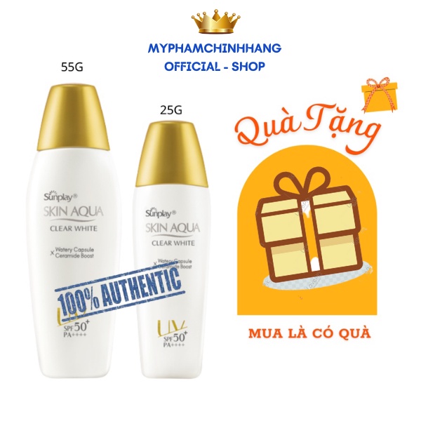 Sữa chống nắng hằng ngày dưỡng trắng cho da dầu Sunplay Skin Aqua Clear White SPF50 25g 55g Nắp Vàng