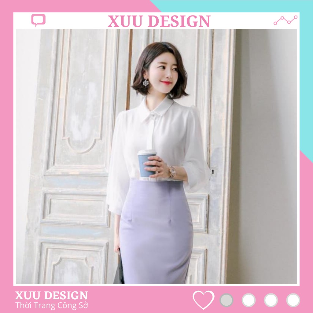 Áo sơ mi nữ công sở Xuu Design 💖Ảnh Thật💖 Sơ mi trắng phối tay voan [ TK20.01 giấu cúc