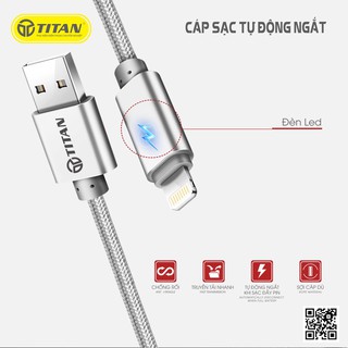Cáp dù sạc nhanh đèn led tự ngắt cho iphone, ipad 1, 2 mét titan cl08, cl09