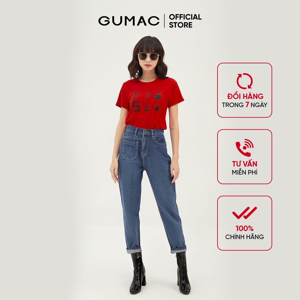 Áo thun nữ in ấm trà GUMAC thiết kế năng động kiểu basic màu đỏ ATB357