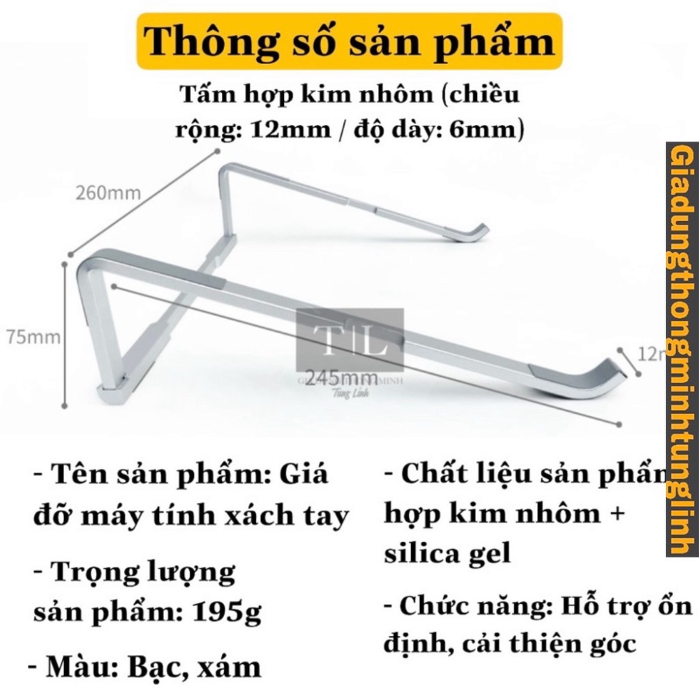 Thanh Giá Đỡ Kệ Máy Tính Laptop Đa Năng - Kệ gấp gọn, silicon chống trượt hợp kim nhôm tản nhiệt điều chỉnh góc