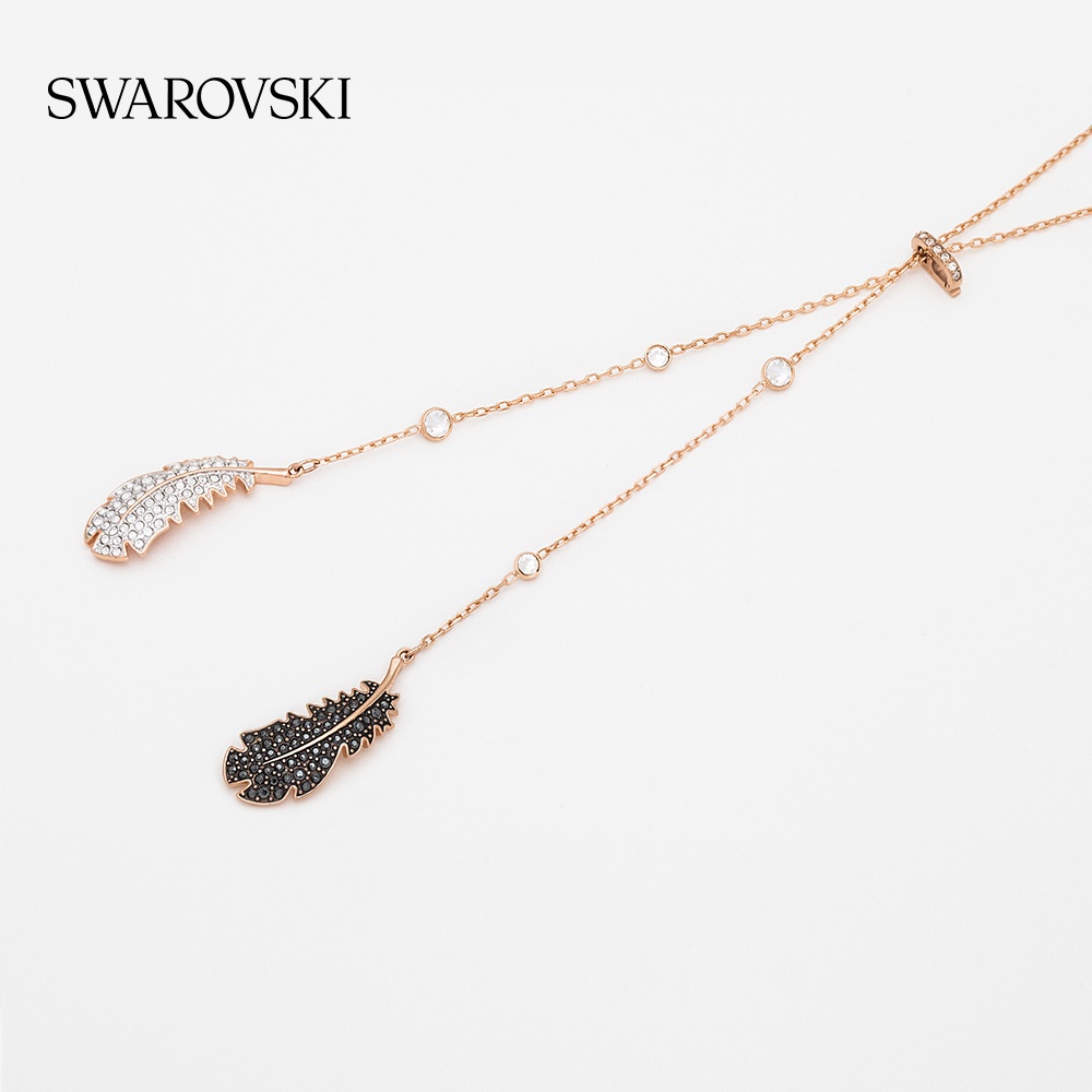 SWAROVSKI Vòng cổ Mặt Lông Vũ Phối Đá Pha Lê Hồng Thời Trang