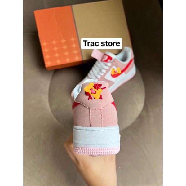 Giày thể thao af1 love valentin Giày sneaker trắng Hồng full sz nữ Bill box đầy đủ