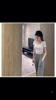 ÁO CROPTOP CUỘN BIÊN CỔ V RÚT EO( kèm ảnh thật)