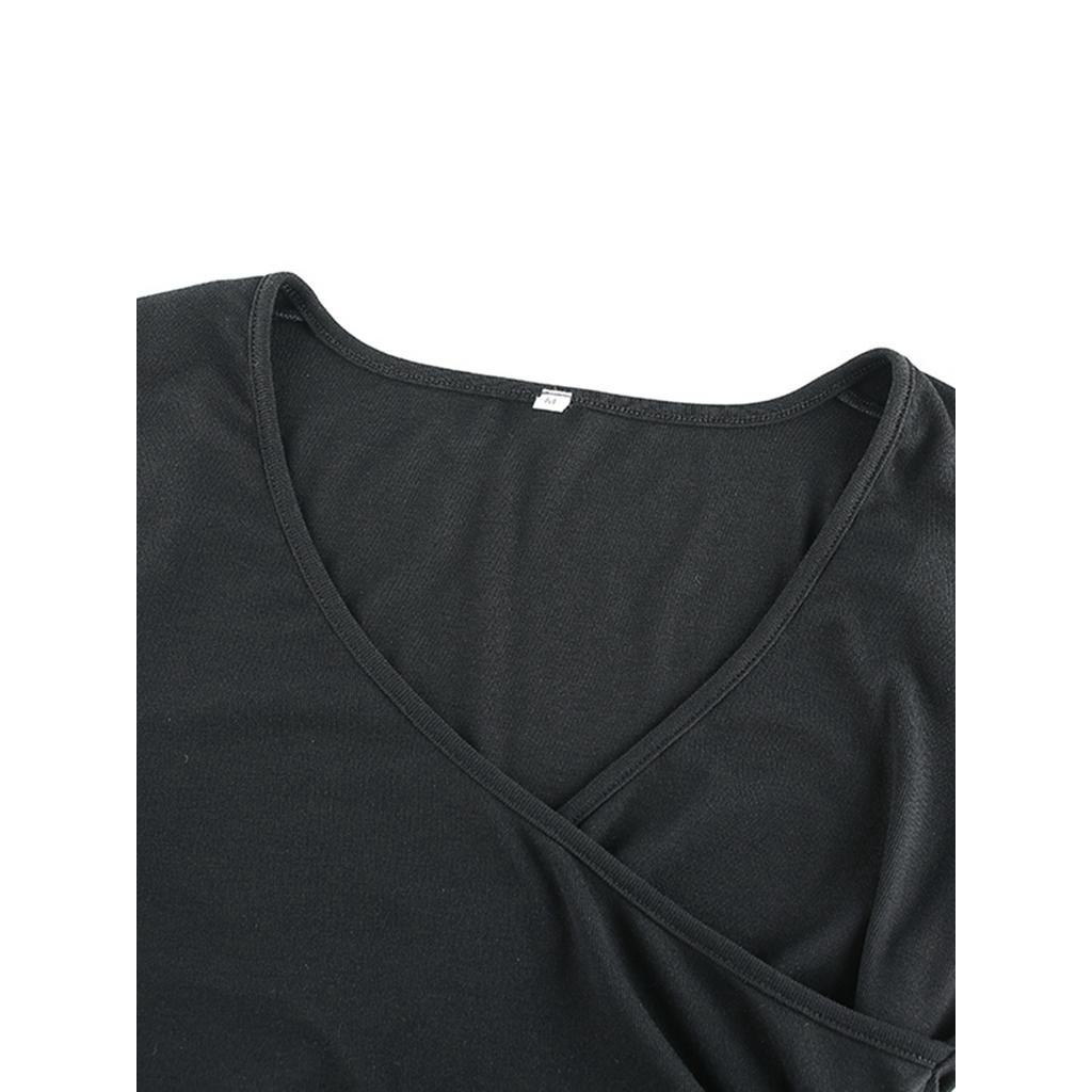 Áo croptop cổ chữ V màu trơn thắt dây thời trang mùa hè cho nữ