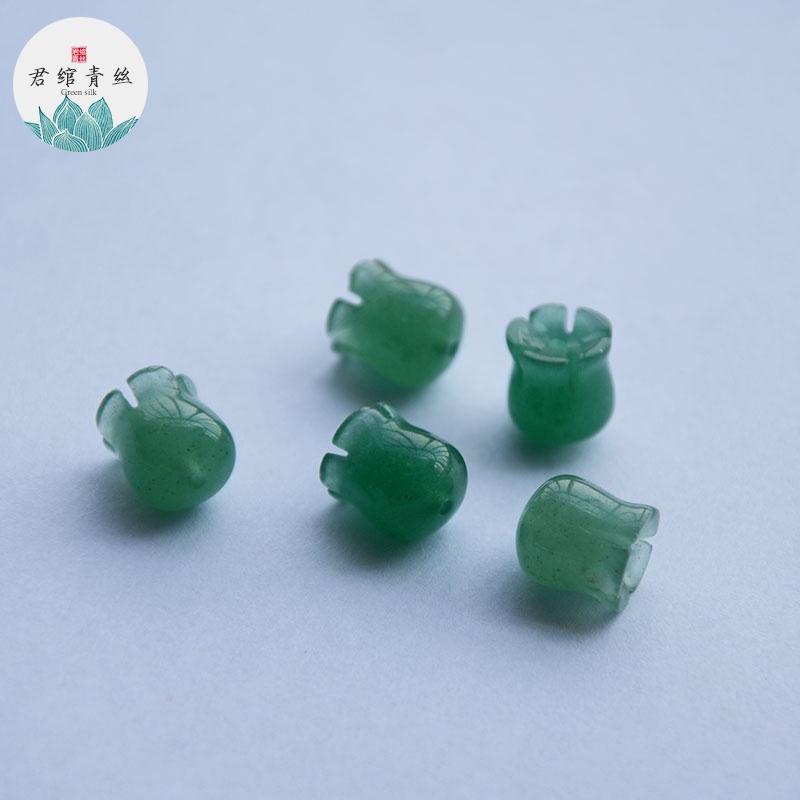 Ice Yingge Kẹp Tóc Nụ Hoa Ly Thung Lũng Bằng Đá Pha Lê Tự Nhiên Màu Hồng / Xanh Lá Xám Lỗ Dọc 10mm diy