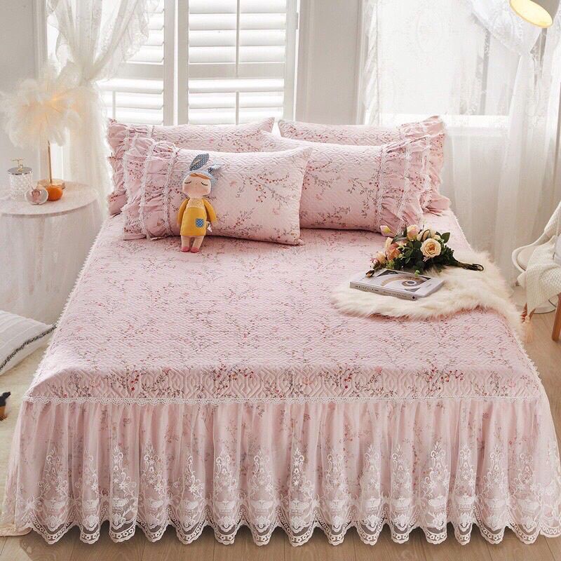 GA TRẢI COTTON PHỦ BÈO HOA NHÍ PHONG CÁCH PHÁP (TẶNG KÈM 2 VỎ GỐI)