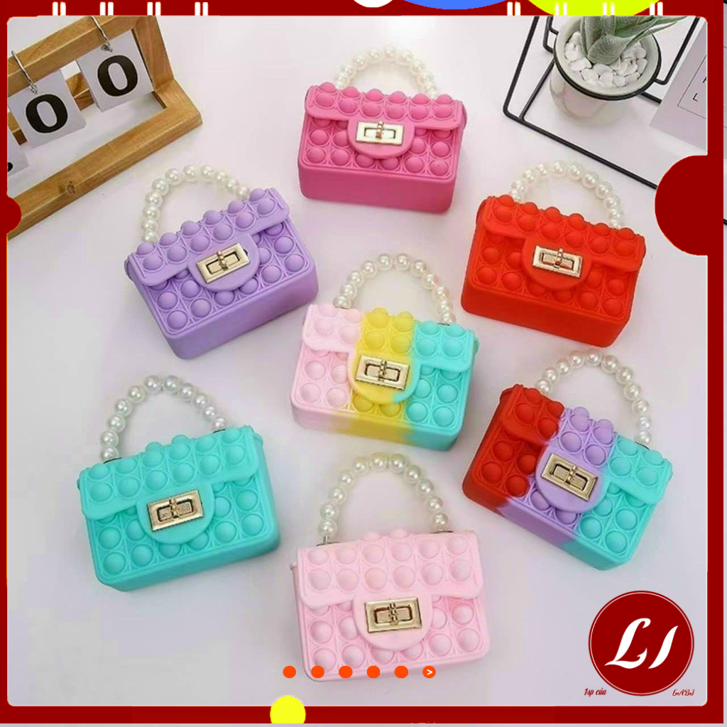 Túi POPIT có dây đeo chéo đính ngoc trai cho bé -labi