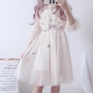 Váy ren 2 lớp đính hoa dáng xoè ulzzang hàn quốc