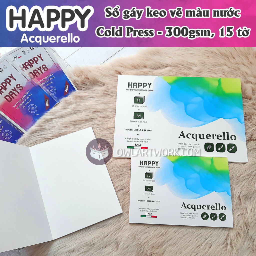 Sổ Giấy Vẽ Màu Nước Happy Họa Sĩ 300gsm