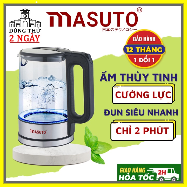 Ấm siêu tốc Masuto MS-Citizen18/ 1.8L, thủy tinh cường lực, đun nước 2p sôi, 1 đổi 1 trong 12 tháng