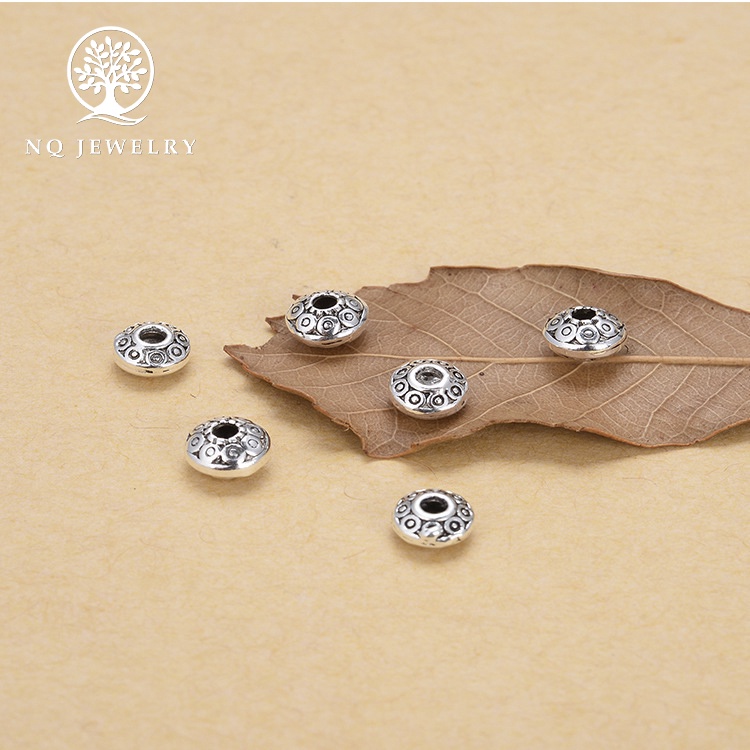 Charm bạc chặn hạt hình đĩa bay họa tiết - NQ Jewelry