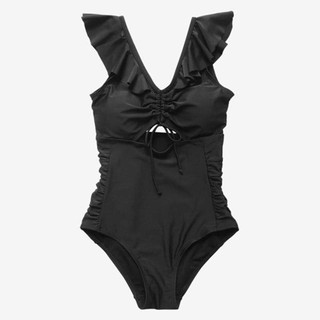 Bikini Liền Cổ V Bèo Ngực Nhúm Sườn