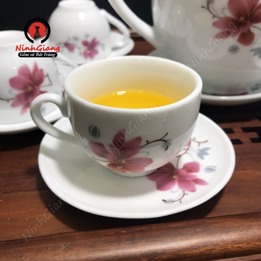 Bộ ấm trà Hoa Lan - Gốm Bát Tràng - Trắng ngọc thanh lịch
