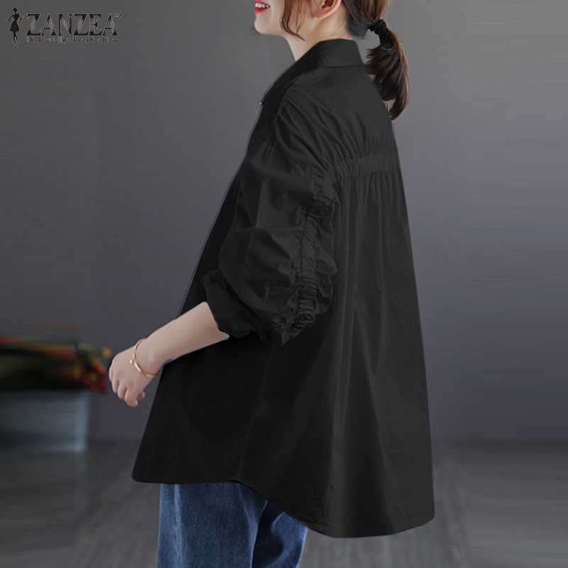Áo sơ mi ZANZEA tay dài màu trơn thời trang Hàn Quốc nữ tính