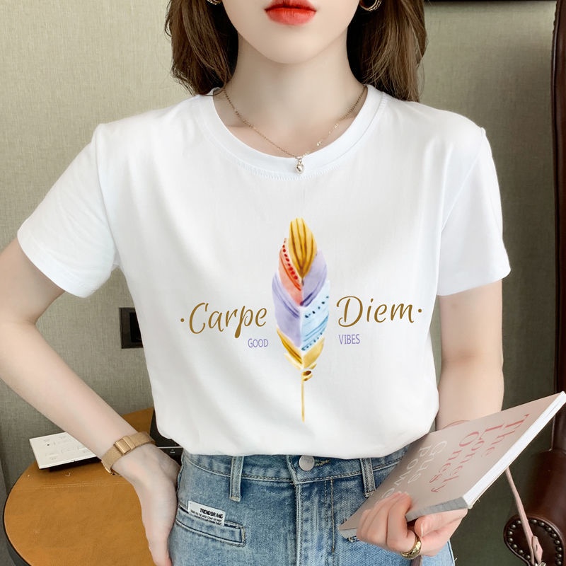 Áo Thun Tay Ngắn In Họa Tiết Xinh Xắn 164085 Áo Thun Cổ Tròn Thiết Kế Đơn Giản Thời Trang Mùa Hè Dễ Phối Đồ