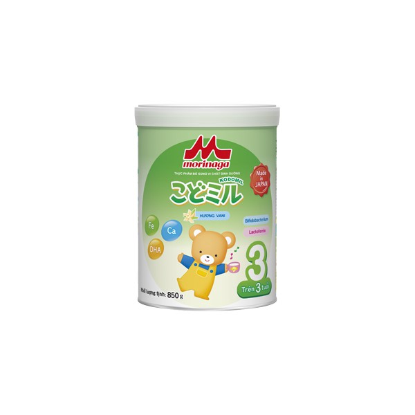 [Clearance sale- sl có hạn] Sữa Morinaga số 3 Kodomil lon lớn 850g Hương Vani/ dâu date T10.2021