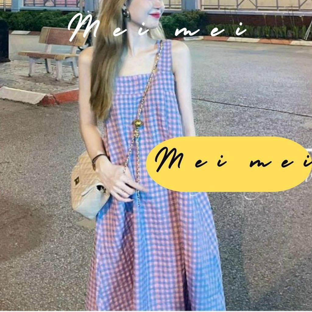 Váy babydoll kẻ caro Váy 2 dây có túi Meimei V25