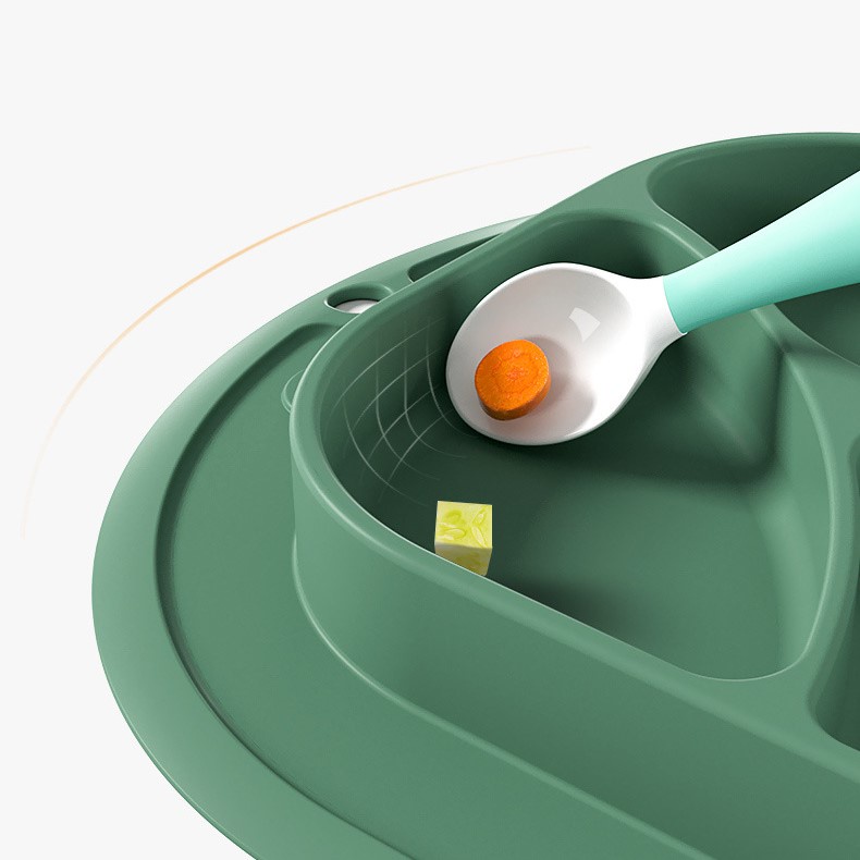 Khay Ăn Dặm Silicon 3 Ngăn Cho Bé Có Đế Hút Chống Trượt Chống Đổ An Toàn