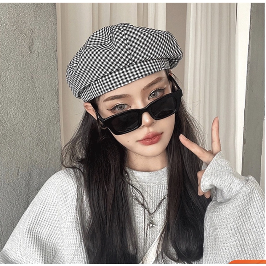 Mũ Beret kẻ phong cách Retro Nhật Bản thời trang xuân hè cho nữ