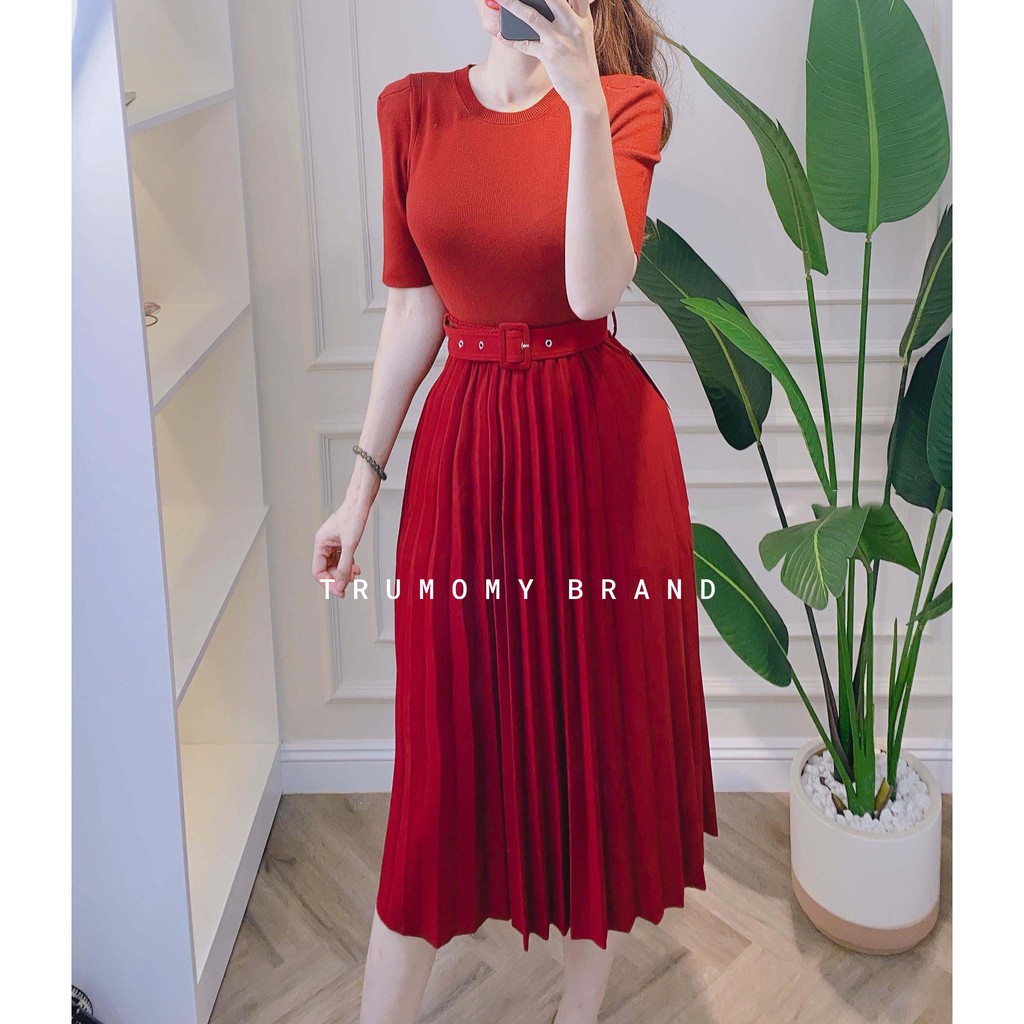 Chân váy xếp ly dài công sở  kèm đai Quảng Châu  không nhũ,  cạp chun, lưng cao - Trumomy | BigBuy360 - bigbuy360.vn