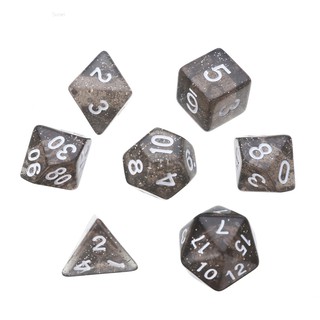 Set 7 Xúc Xắc Đa Diện DND RPG D4-D20 Màu Đen Trong Suốt