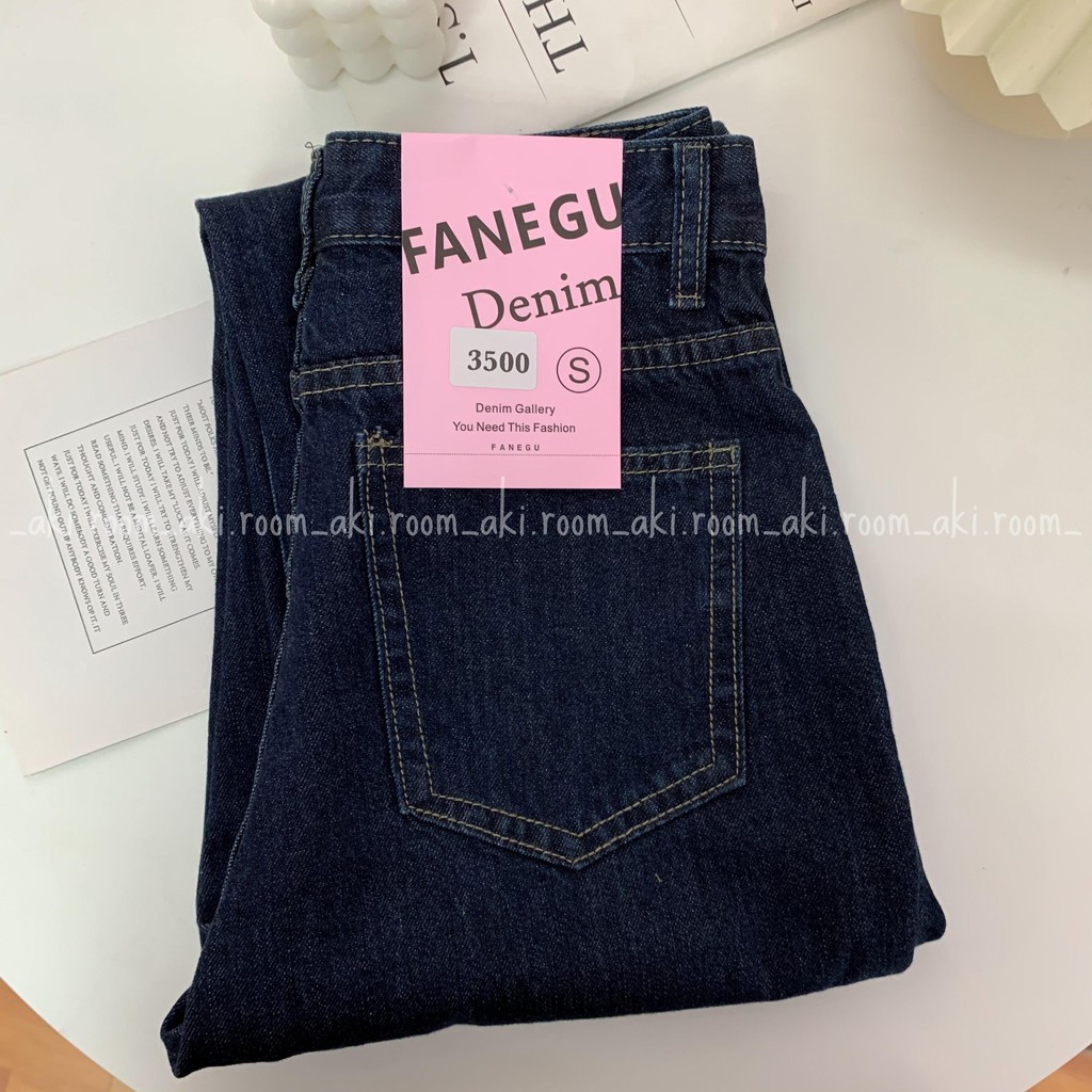 Quần jeans ống suông chất không co giãn Fanegu 3500 (xanh đậm)
