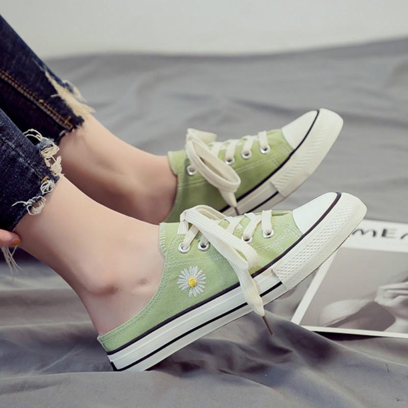 Giày lười thể thao IELGY canvas họa tiết hoa cúc thời trang dành cho nữ