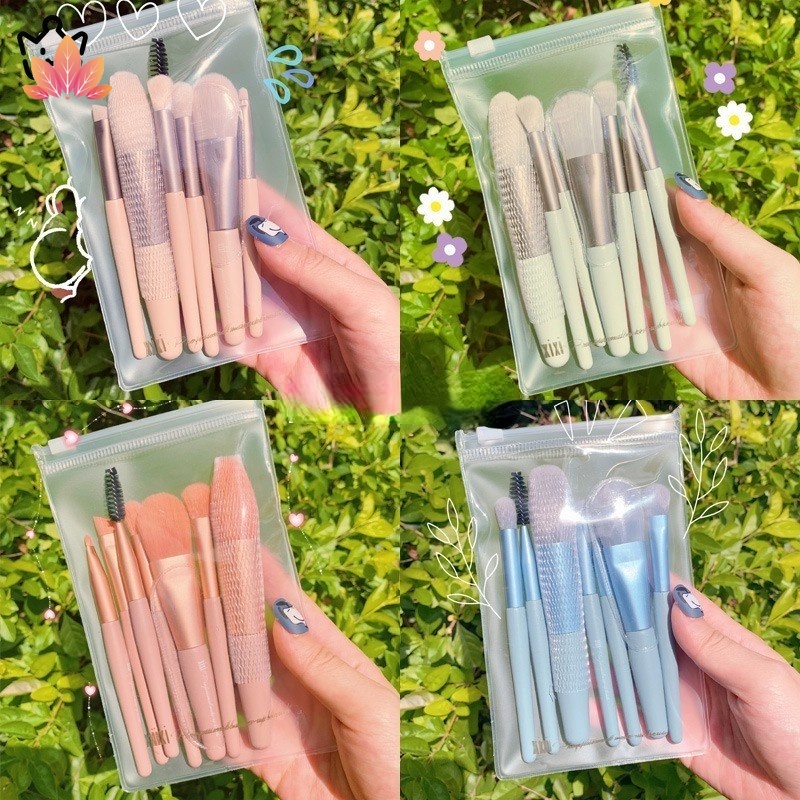 Set 8 cọ đánh phấn trang điểm kèm túi khóa kéo phong cách vintage JP5