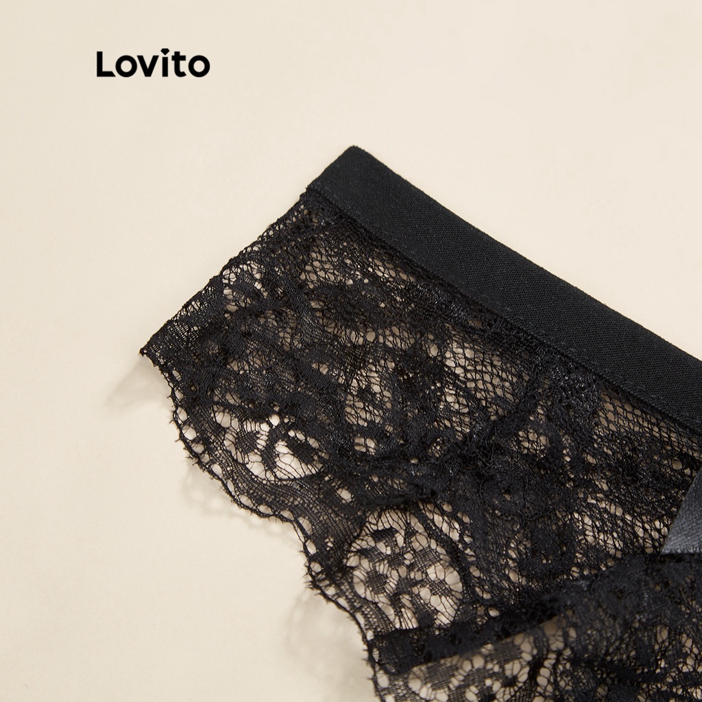 Quần lót Lovito dây chữ V phối nơ sau lưng và ren sexy L17X474 (trắng/đen)