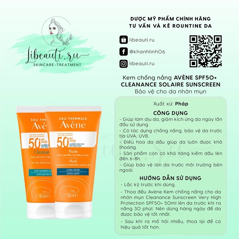 Kem chống nắng Avene Dry Touch Fluide SPF50+ 50ml