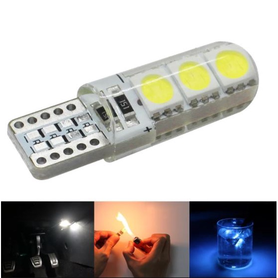T10-6smd-5050-nháyF1, Set 2 bóng đèn t10 led t10 sáng liên tục & nháy F1 sáng gắn demi xi nhan xe máy ô tô