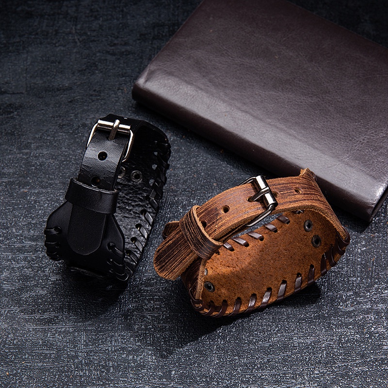 Vòng Tay Da Bện Họa Tiết Đầu Sói Phong Cách Hip Hop Thời Trang Cho Nam