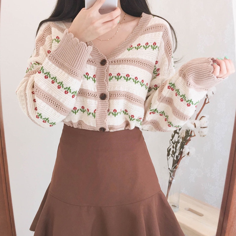 Áo Khoác Len Jacquard Tay Dài Màu Tương Phản Dáng Rộng Thời Trang Hàn Quốc Cổ Điển Dễ Phối Đồ Dành Cho Bạn