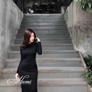 Đầm thun gân tay dài
