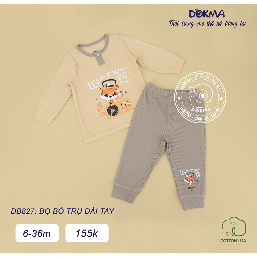 Dokma - Bộ dài tay chất cotton USA cao cấp cho bé 6-36 tháng DB827
