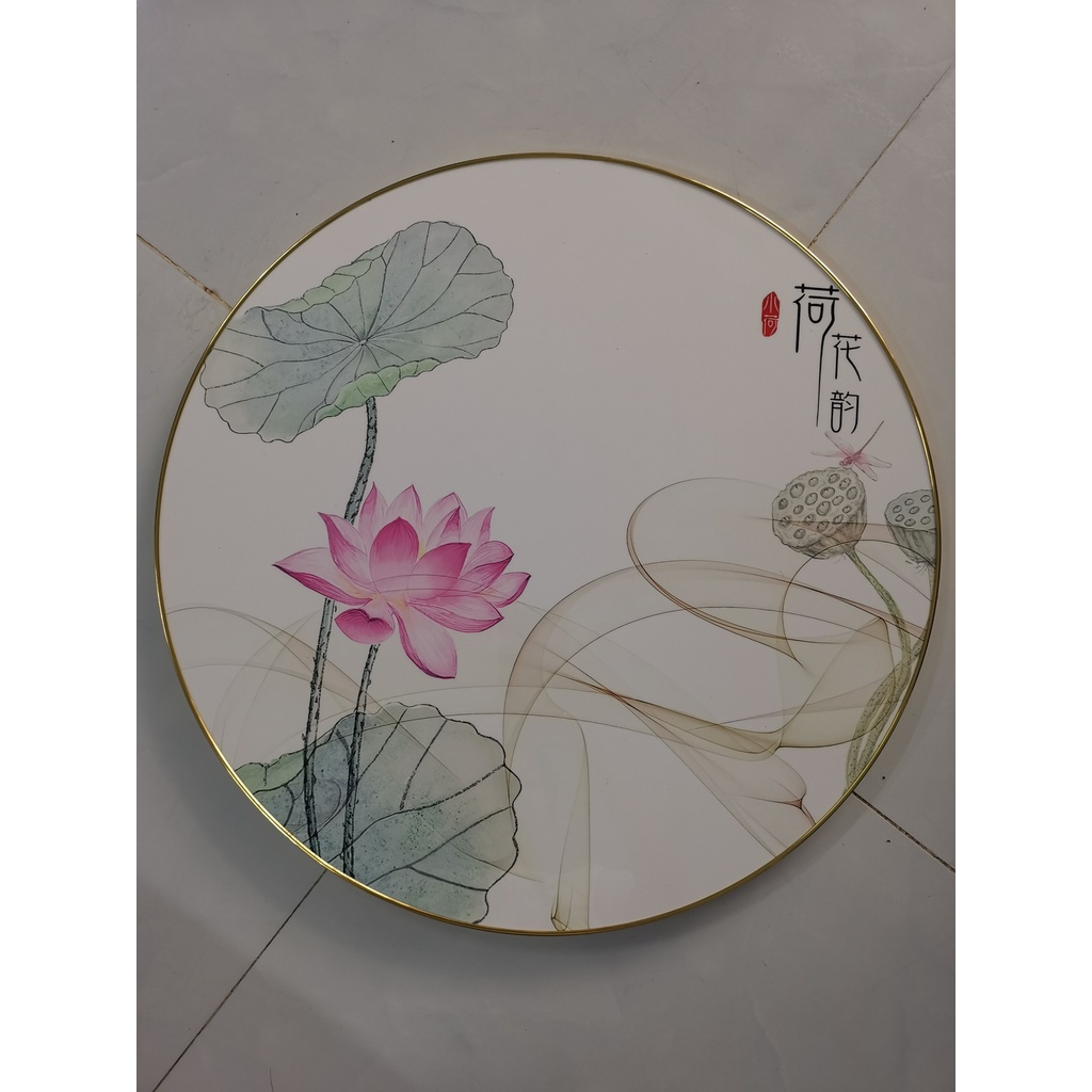 Tranh treo tường hình tròn VTC trang trí hình hoa sen bóng kính hoặc vải canvas 1237606-PC