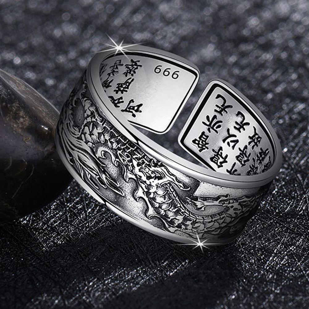 JARRED Nhẫn Hở Khắc Chữ Trung Hoa Phong Cách Punk Thời Trang Cho Nam