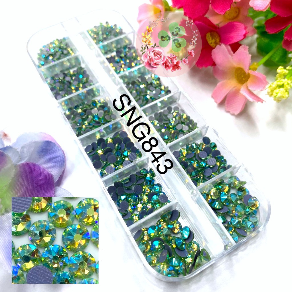 Đá nail - Màu SNG 843 . Đá Chân Lưới "Peridot" 16 khía siêu bắt sáng, đính trang trí móng siêu lấp lánh.