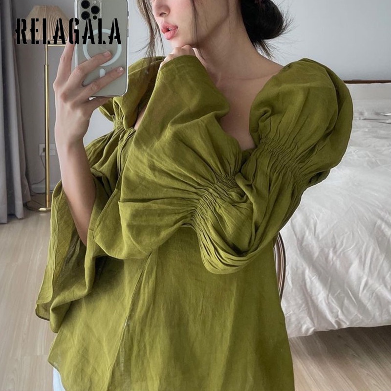 Áo thun trễ vai tay loe xếp ly thời trang ngọt ngào cho nữ | BigBuy360 - bigbuy360.vn