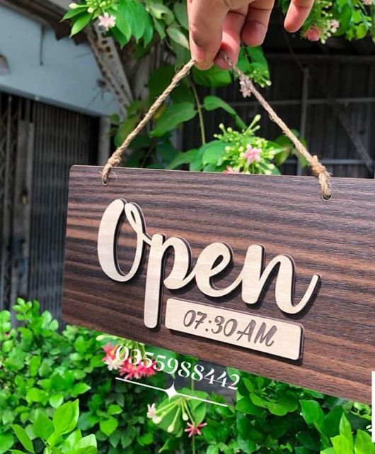 Bảng gỗ treo shop Open /Close