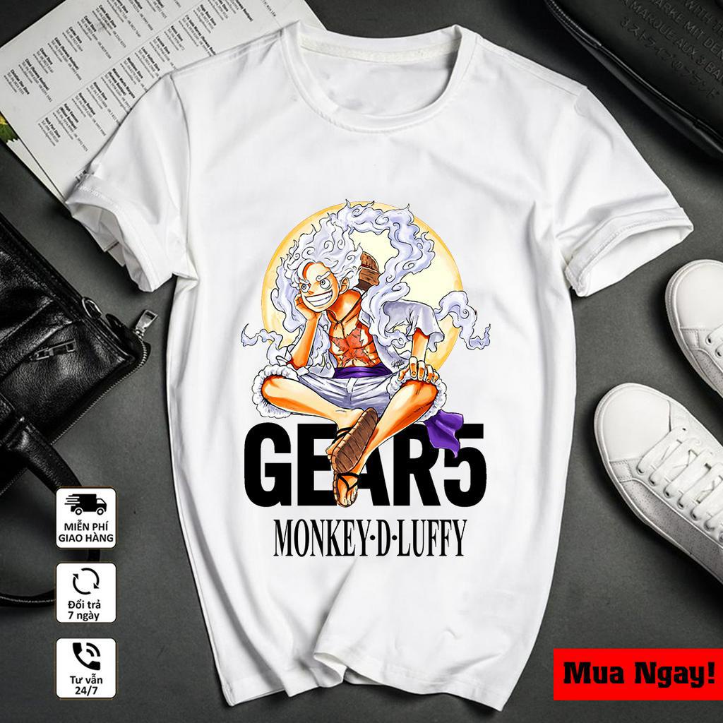 Áo thun One Piece, Áo Anime in hình Luffy Gear 5 màu trắng cực ngầu, chất cotton co giãn 4 chiều