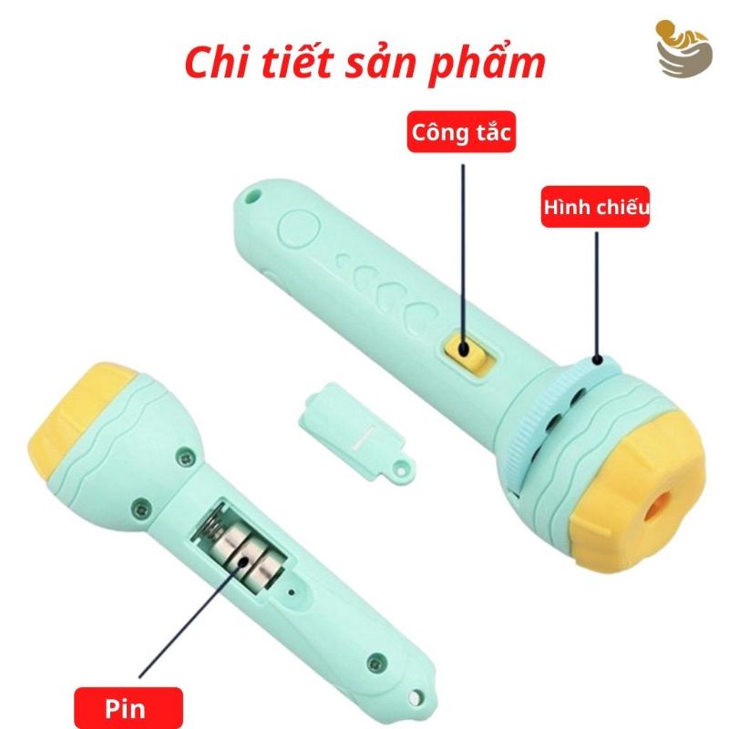 Đèn Pin Chiếu Hình Cho Bé 3D, Đèn Vẽ Thông Minh Có Nhiều Hình Động Vật Đáng